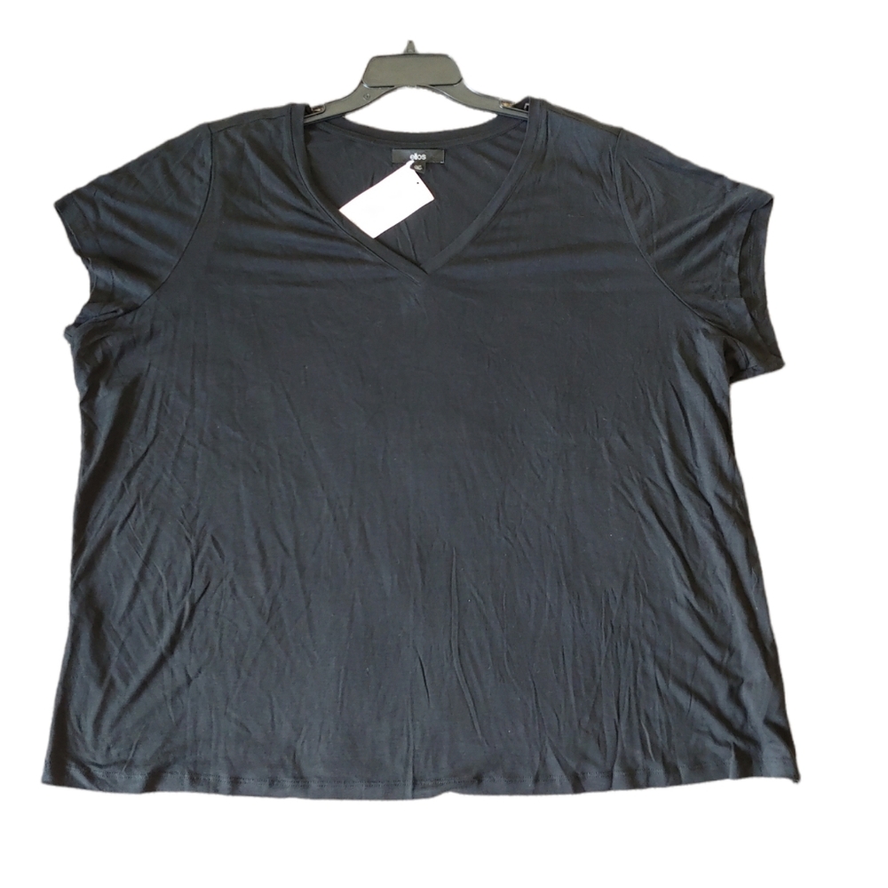 Ellos black lyocell top t-shirt v-neck short sleeves size 26/28